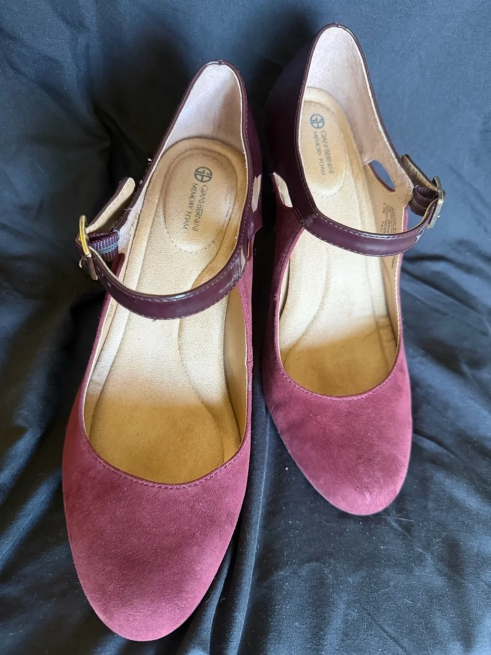 Giani Bernini Burgundy Suede Mary Jane Heels with Patent Strap